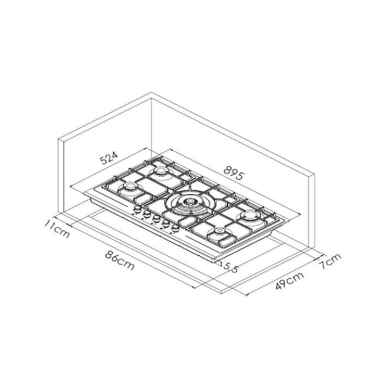 Beko Built-In Gas Hob with 5 Burners 90cm Stainless Steel